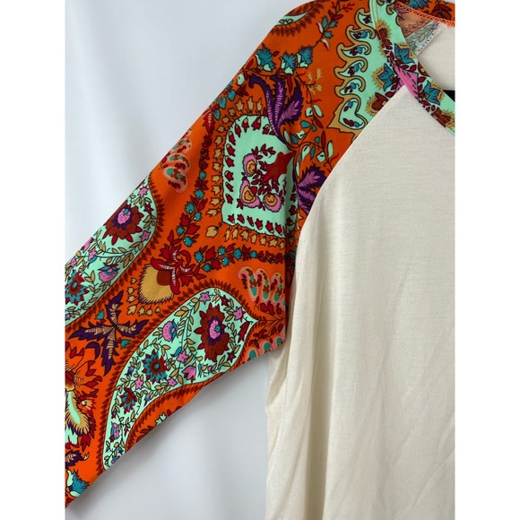 Womens Giddy Up Glamour L Paisley Print Baseball Sleeve Tunic Top 3/4 Sleeves - Picture 6 of 7